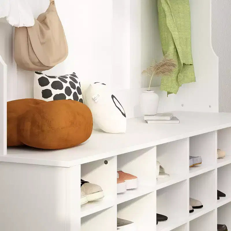 Portemanteau d'entrée large Famapy blanc 63W 18 casiers à chaussures avec crochets