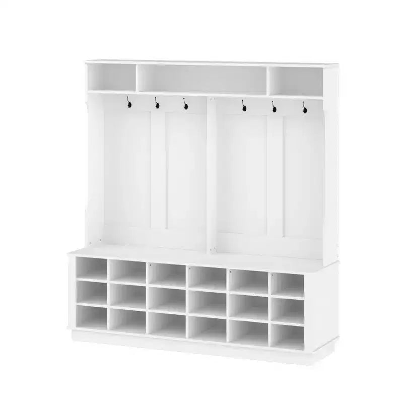 Portemanteau d'entrée large Famapy blanc 63W 18 casiers à chaussures avec crochets