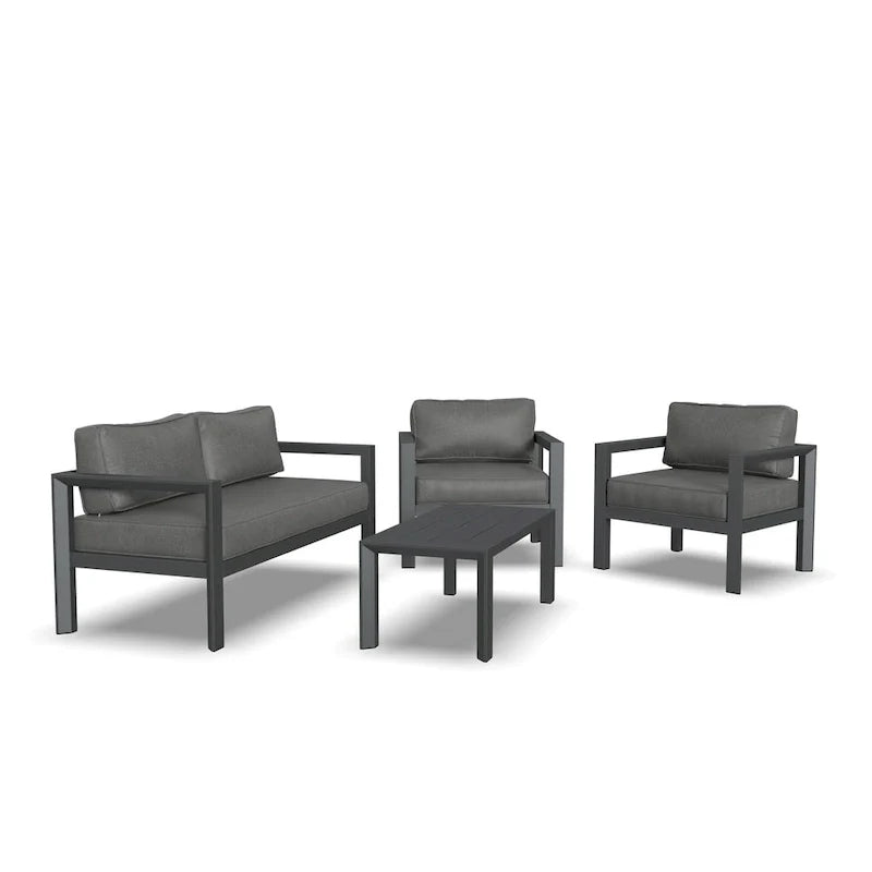 Causeuse d'extérieur en aluminium gris Grayton avec chaises longues et table basse - 61 x 26 x 29