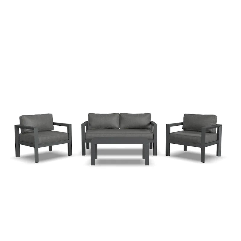 Causeuse d'extérieur en aluminium gris Grayton avec chaises longues et table basse - 61 x 26 x 29