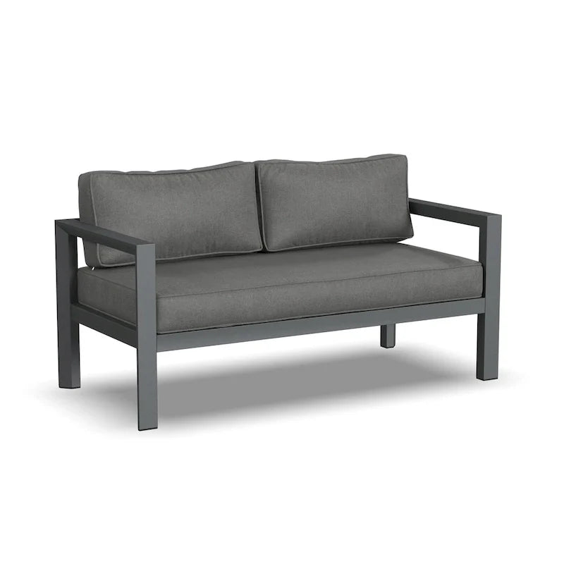 Causeuse d'extérieur en aluminium gris Grayton avec chaises longues et table basse - 61 x 26 x 29