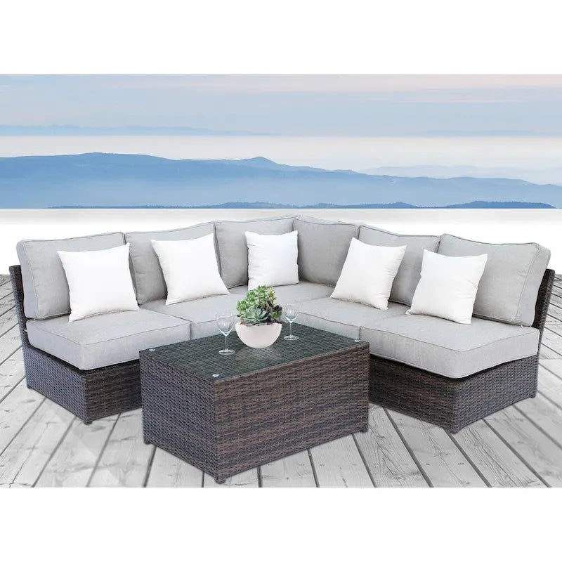 Ensemble de canapé d'angle 6 pièces en osier marron Lucca de Living Source International