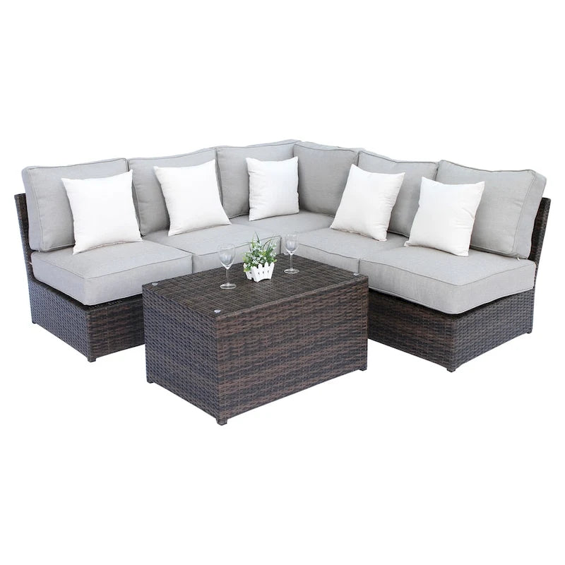Ensemble de canapé d'angle 6 pièces en osier marron Lucca de Living Source International