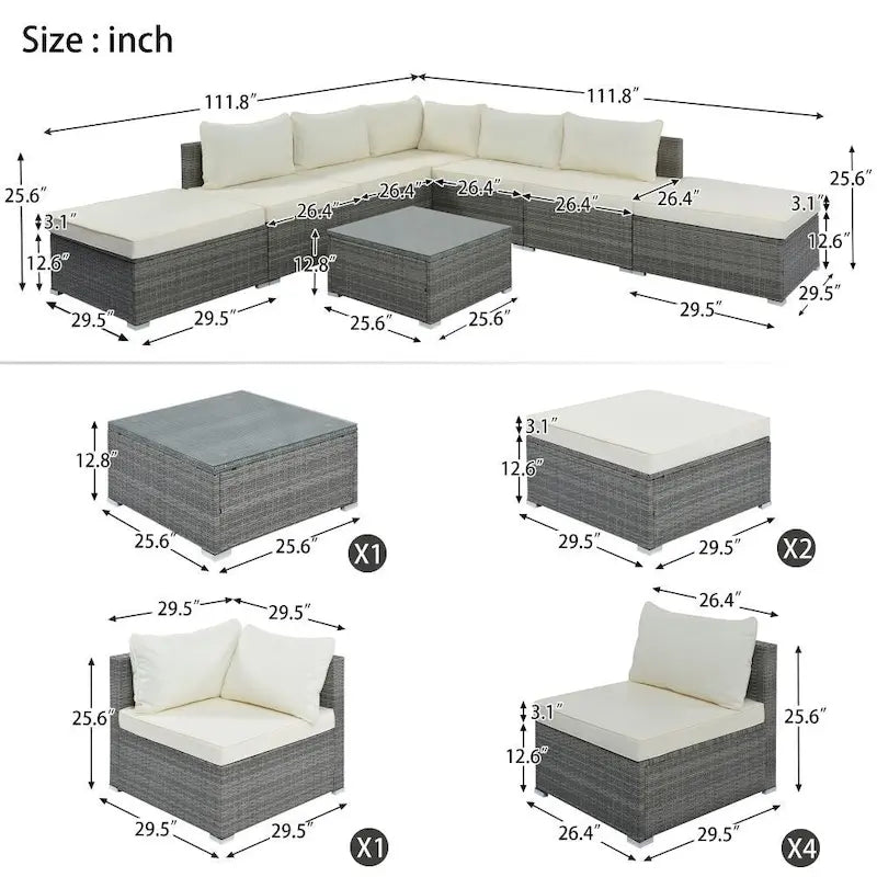 8-Pieces Outdoor Patio Furniture Sets, Garden Conversation Wicker Sofa Set