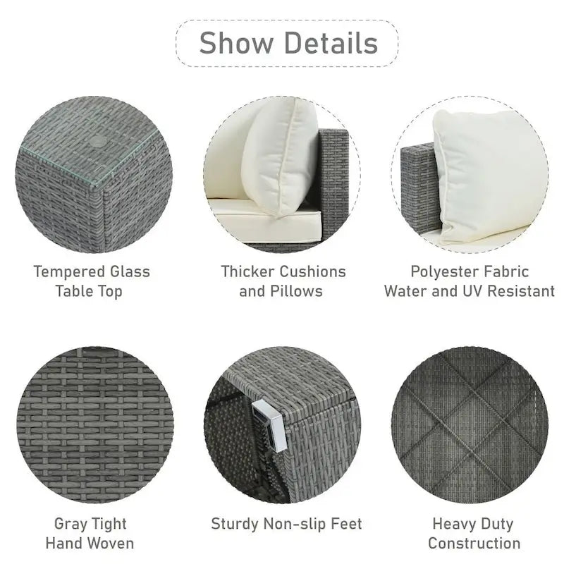 8-Pieces Outdoor Patio Furniture Sets, Garden Conversation Wicker Sofa Set