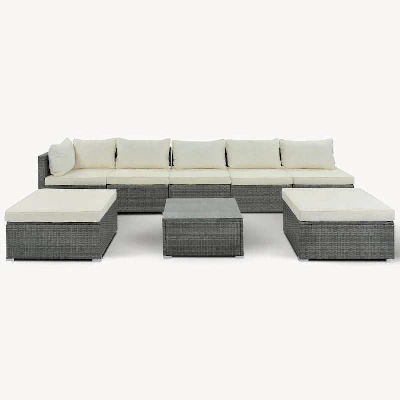 8-Pieces Outdoor Patio Furniture Sets, Garden Conversation Wicker Sofa Set