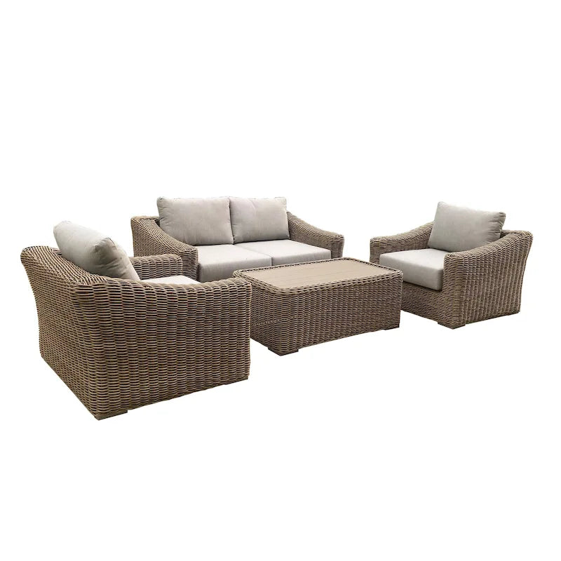 Ensemble causeuse Tulum deux tons beige foncé avec coussins et cadre en aluminium
