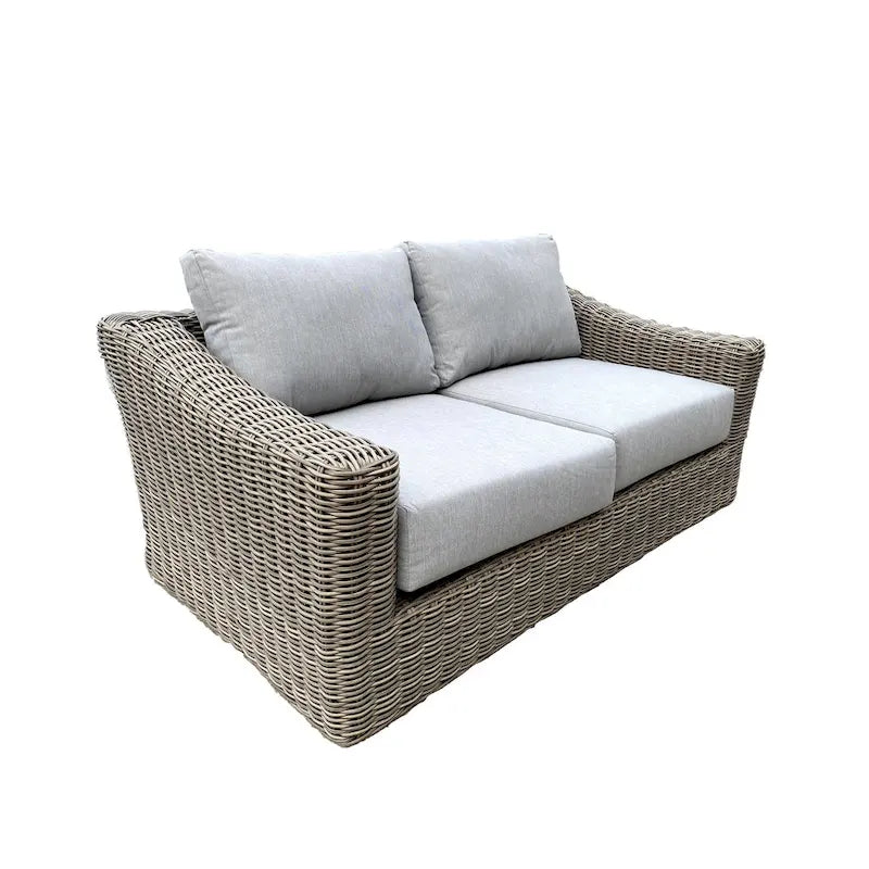 Ensemble causeuse Tulum deux tons beige foncé avec coussins et cadre en aluminium