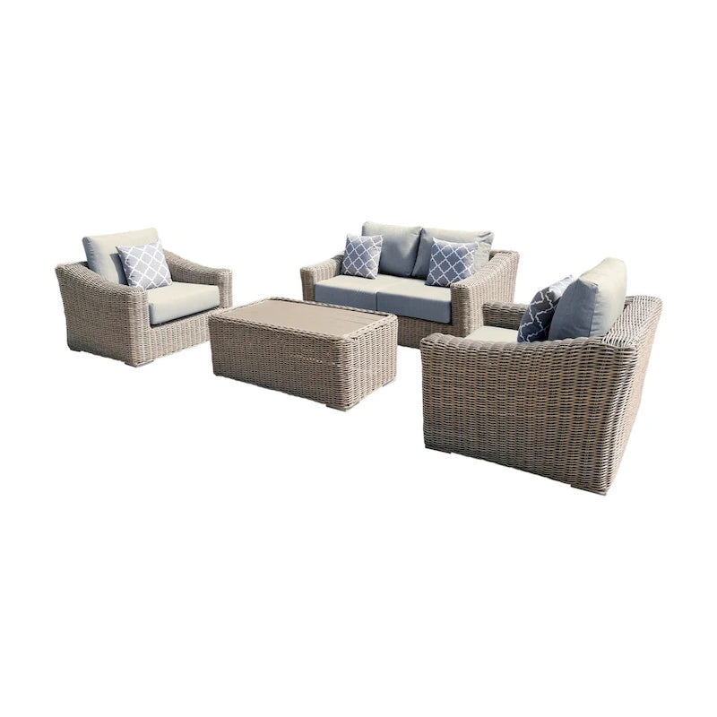 Ensemble causeuse Tulum deux tons beige foncé avec coussins et cadre en aluminium