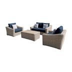 Ensemble causeuse Tulum deux tons beige foncé avec coussins et cadre en aluminium
