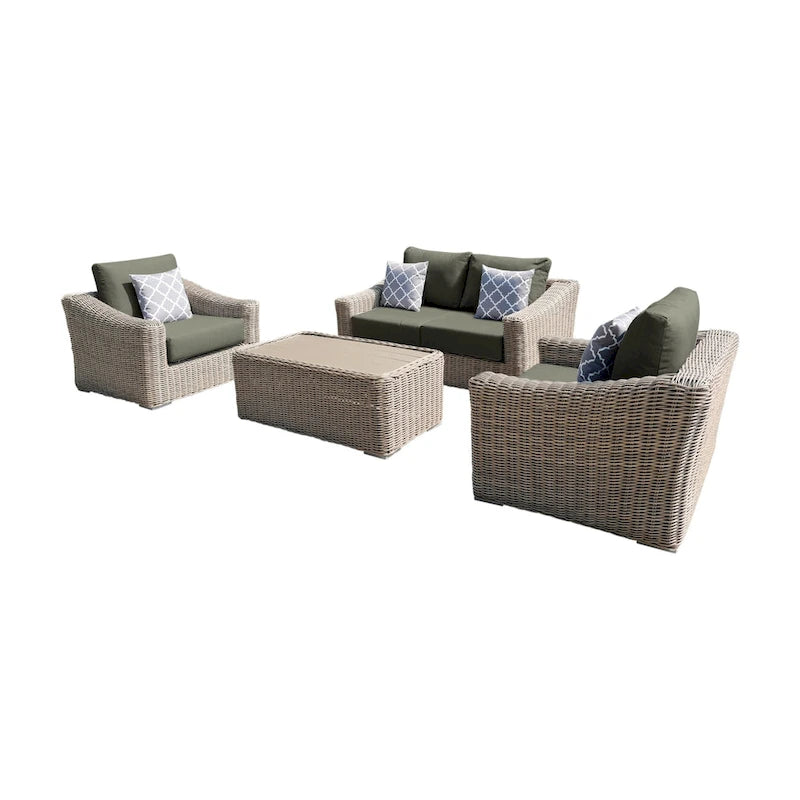 Ensemble causeuse Tulum deux tons beige foncé avec coussins et cadre en aluminium