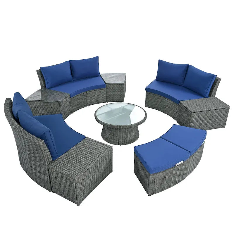10-Piece Outdoor Sectional Half Round Patio Rattan Sofa Set