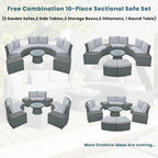 10-Piece Outdoor Sectional Half Round Patio Rattan Sofa Set