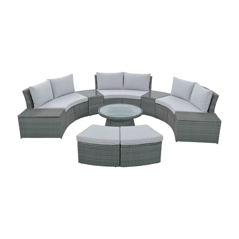 10-Piece Outdoor Sectional Half Round Patio Rattan Sofa Set