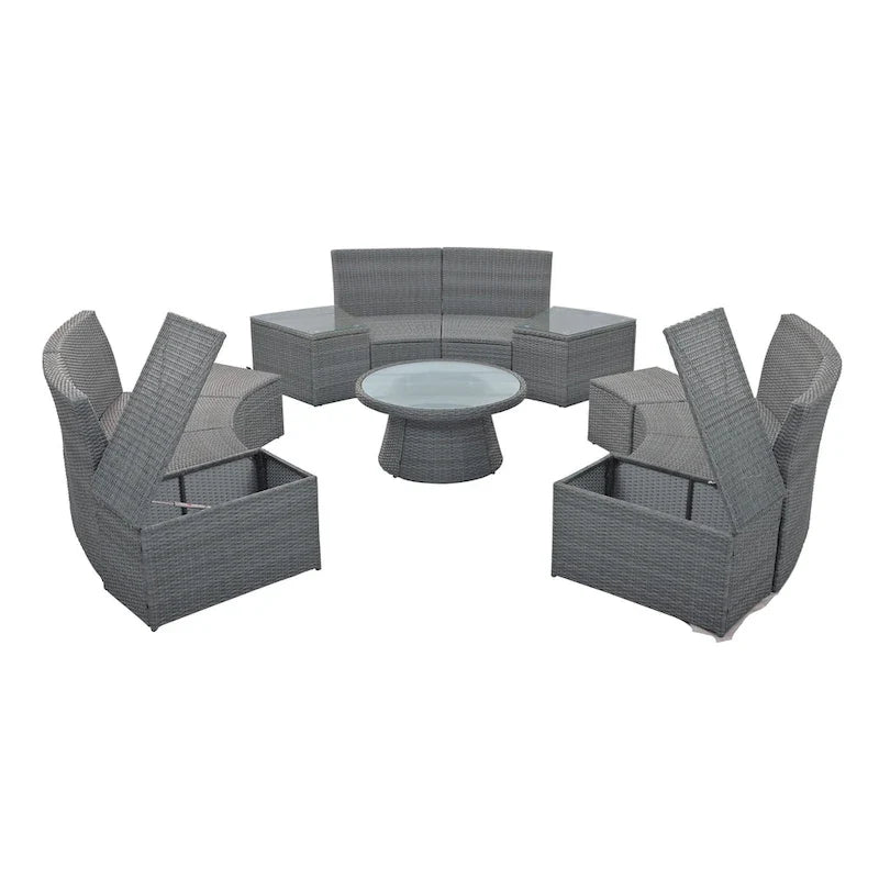 10-Piece Outdoor Sectional Half Round Patio Rattan Sofa Set