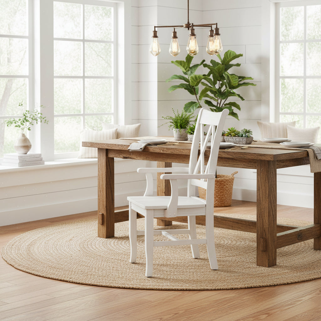 Solid Wood Double X-Back Dining Chair with Arms