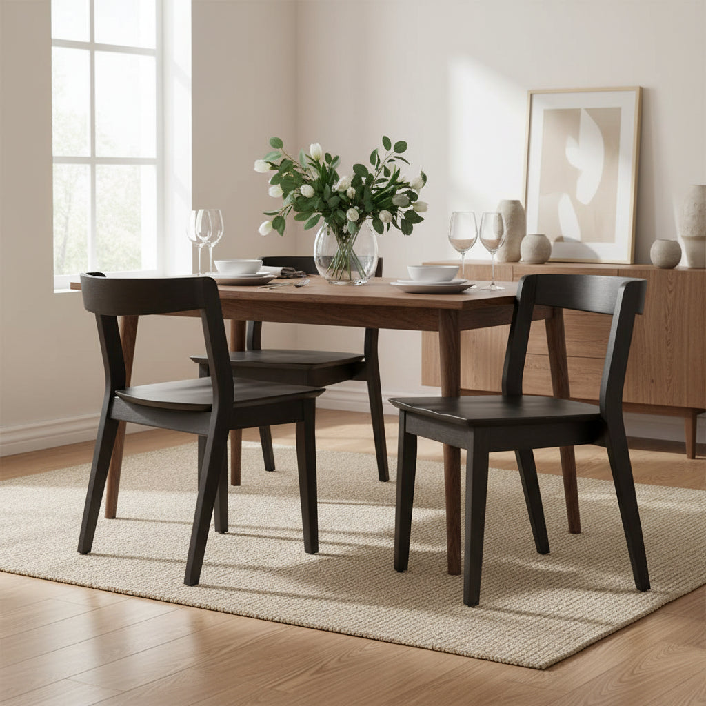 Set of 2 Astor Black Solid Wood Chair with Curved Back