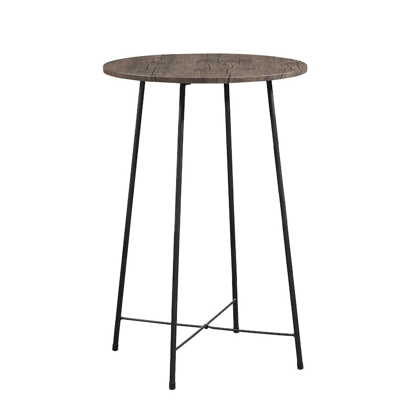 Table haute de bar ronde de 35,4", table de bistrot/petit-déjeuner de style industriel avec plateau en bois