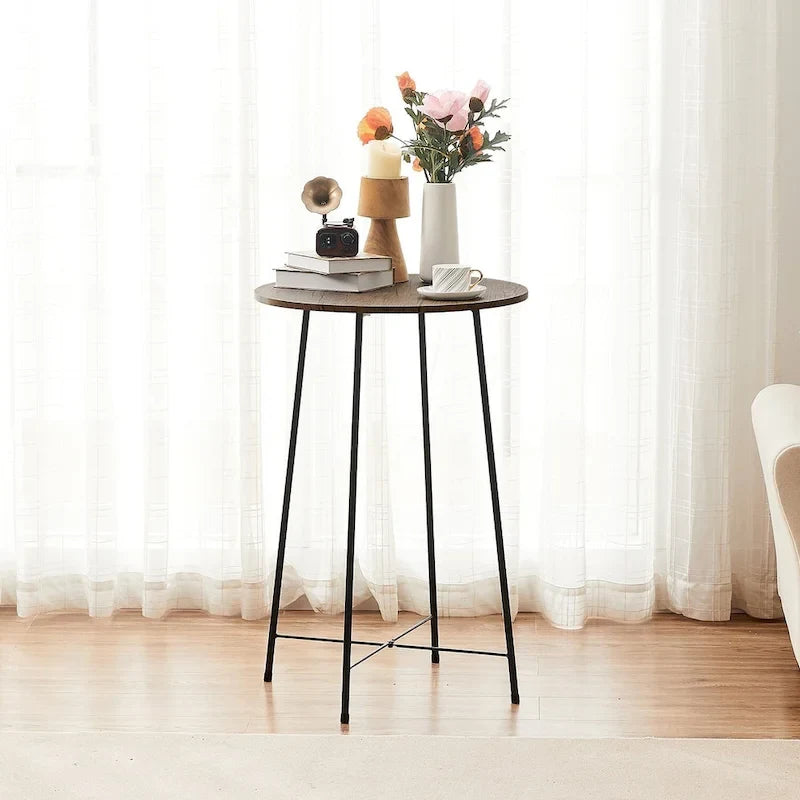 Table haute de bar ronde de 35,4", table de bistrot/petit-déjeuner de style industriel avec plateau en bois