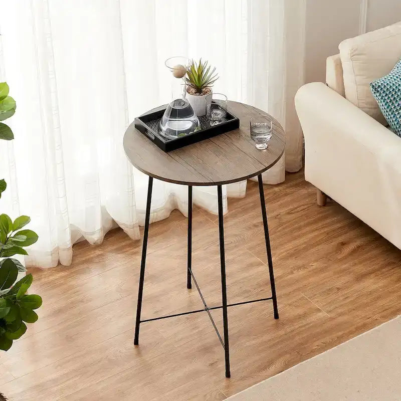 Table haute de bar ronde de 35,4", table de bistrot/petit-déjeuner de style industriel avec plateau en bois