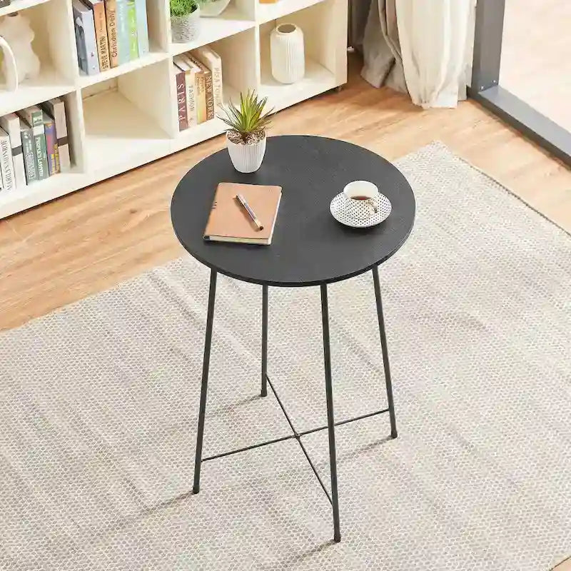 Table haute de bar ronde de 35,4", table de bistrot/petit-déjeuner de style industriel avec plateau en bois