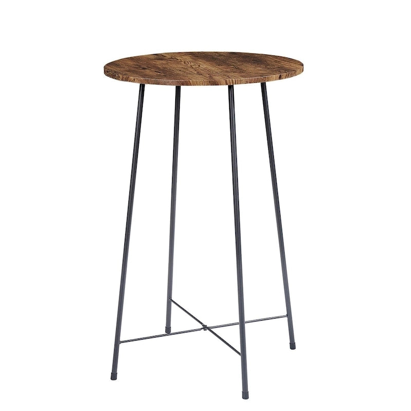 Table haute de bar ronde de 35,4", table de bistrot/petit-déjeuner de style industriel avec plateau en bois