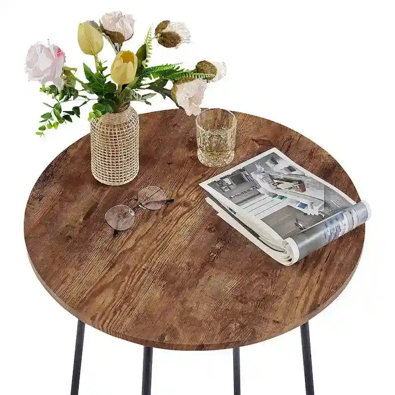 Table haute de bar ronde de 35,4", table de bistrot/petit-déjeuner de style industriel avec plateau en bois