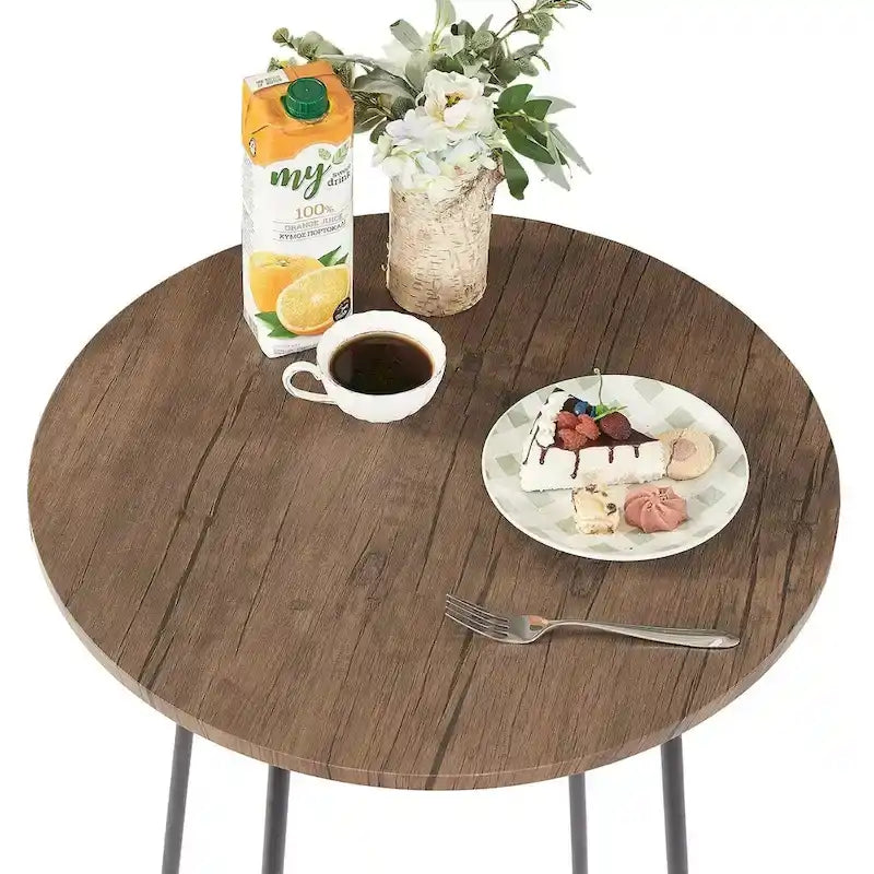 Table haute de bar ronde de 35,4", table de bistrot/petit-déjeuner de style industriel avec plateau en bois