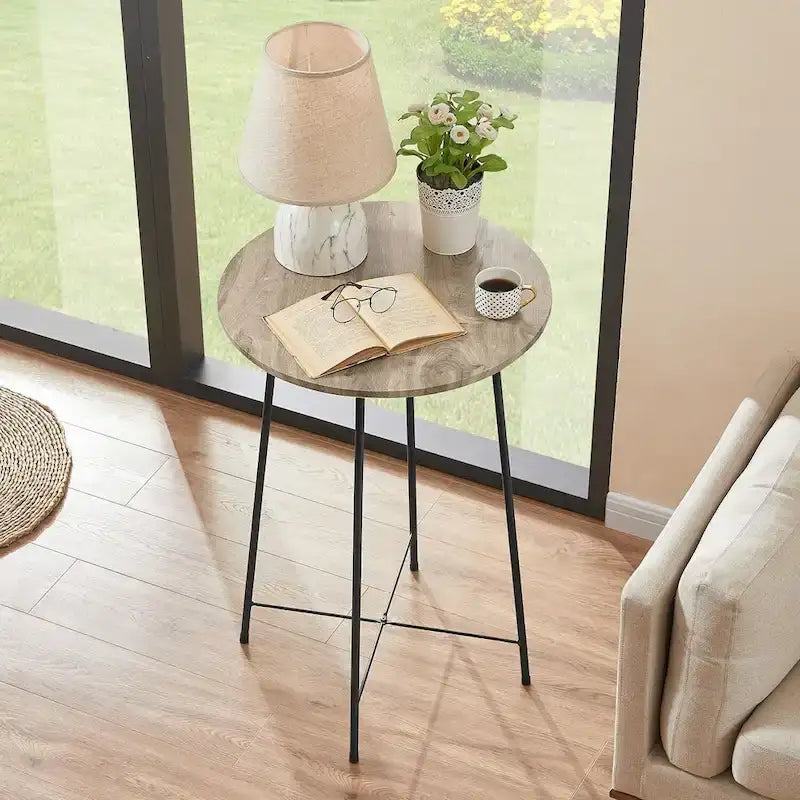 Table haute de bar ronde de 35,4", table de bistrot/petit-déjeuner de style industriel avec plateau en bois