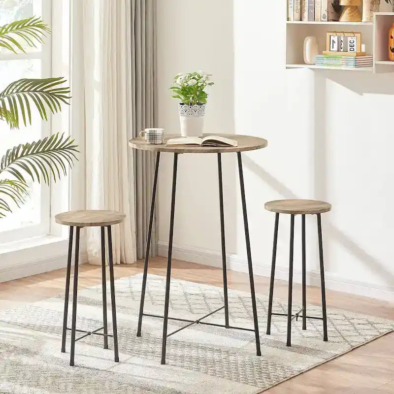 Table haute de bar ronde de 35,4", table de bistrot/petit-déjeuner de style industriel avec plateau en bois