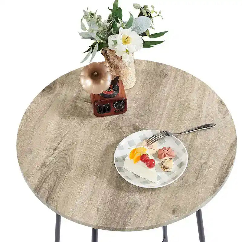 Table haute de bar ronde de 35,4", table de bistrot/petit-déjeuner de style industriel avec plateau en bois