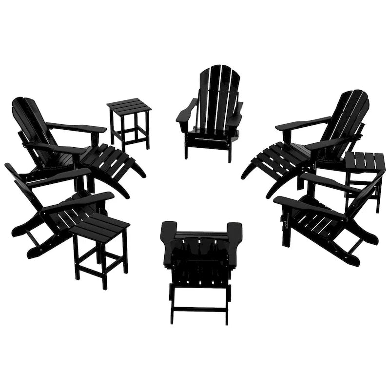 Polytrends Laguna Hdpe All Weather Outdoor Patio Foldable Adirondack Chairs Conversation Set (12-Piece Set)