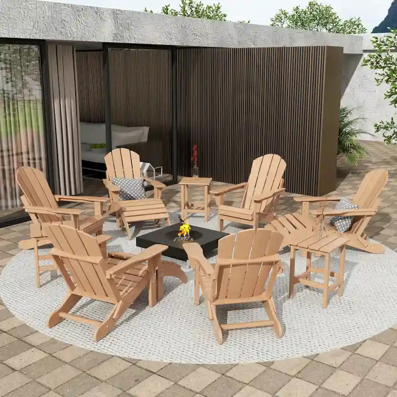 Polytrends Laguna Hdpe All Weather Outdoor Patio Foldable Adirondack Chairs Conversation Set (12-Piece Set)