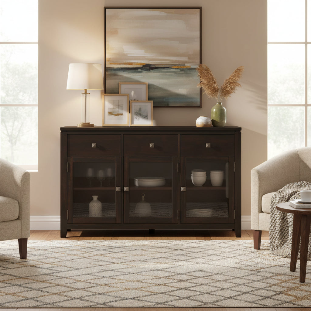 BUFFET en ACAJOU MASSIF de style contemporain – 137 cm de large