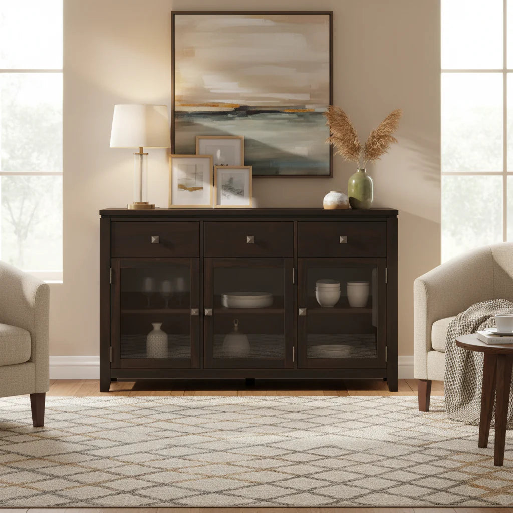 BUFFET Contemporain en BOIS MASSIF, largeur 54 pouces, en Acajou - largeur 54 pouces