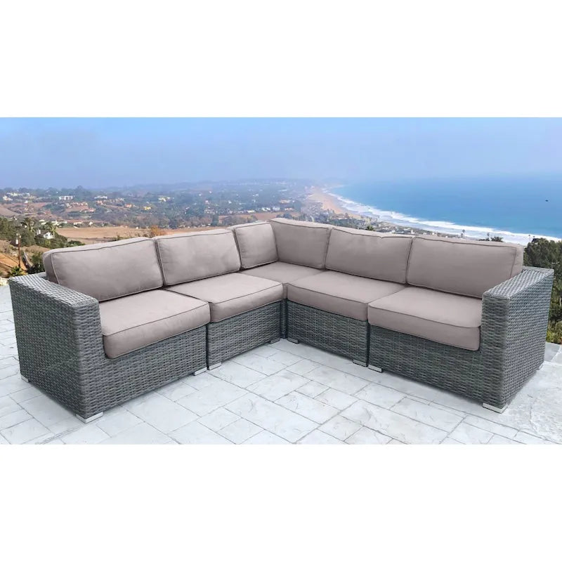 Canapé d'angle d'extérieur LSI 94 en osier avec coussins