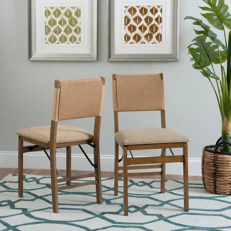 Chaise de salle à manger pliable en bois et corde (lot de 2)