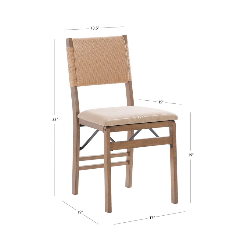 Chaise de salle à manger pliable en bois et corde (lot de 2)