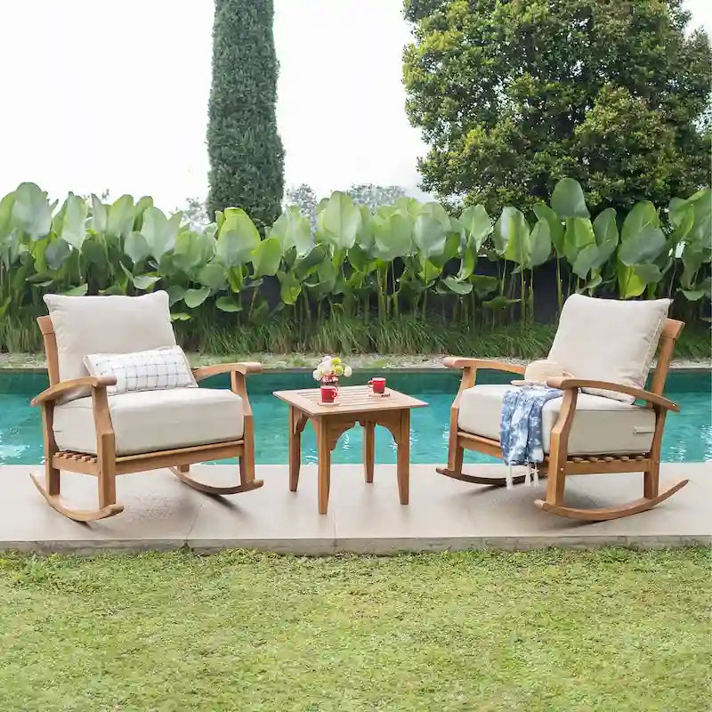 Cambridge Casual Leon 3-piece Teak Patio Chat Set with Cushion