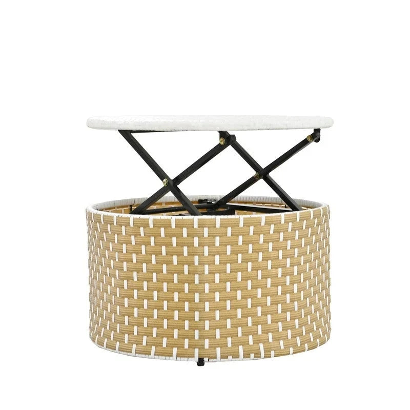 Lit de jardin rond bicolore en osier avec pare-soleil rétractable
