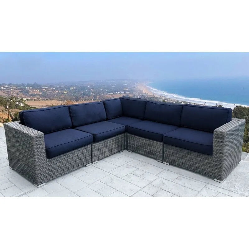 LSI 5 Piece Rattan Sectional Seating Group with Sunbrella Cushions
