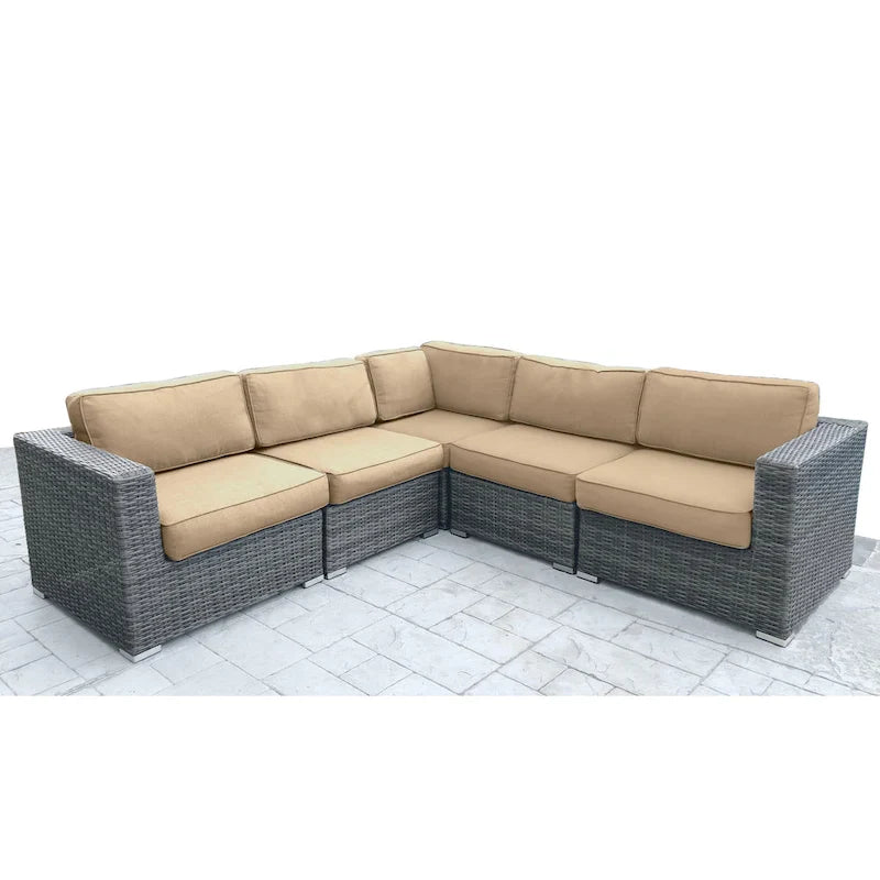 Groupe de sièges modulaires LSI 5 pièces en rotin avec coussins Sunbrella
