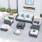 OVIOS Ensemble de conversation sectionnel en osier 6 pièces pour patio avec table de rangement en forme de tête de chat