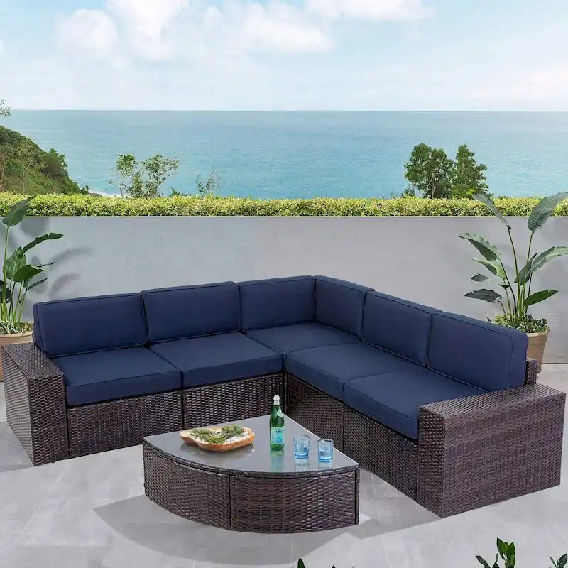 SUNCROWN Outdoor 6-piece Rattan Sectional Sofa Set