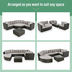 Outdoor Wicker 7-piece Sofa Set with Gray Cushions and Glass Table