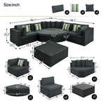 Outdoor Wicker 7-piece Sofa Set with Gray Cushions and Glass Table