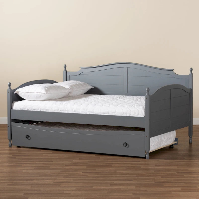 Lit de repos double pleine grandeur de style champêtre avec lit gigogne escamotable