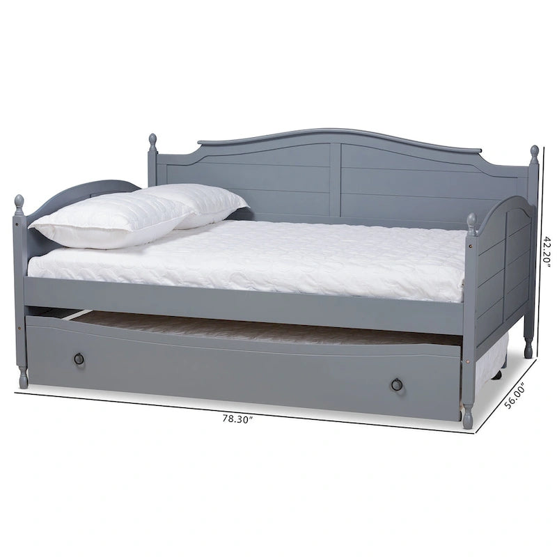 Lit de repos double pleine grandeur de style champêtre avec lit gigogne escamotable