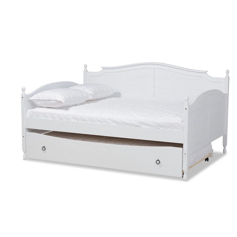 Lit de repos double pleine grandeur de style champêtre avec lit gigogne escamotable