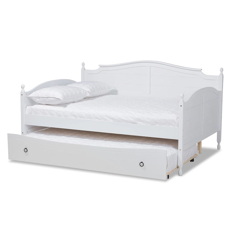 Lit de repos double pleine grandeur de style champêtre avec lit gigogne escamotable